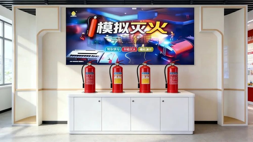 针对油锅火、电器火等不同火情,体验者需正确选用灭火器并规范操作,动作