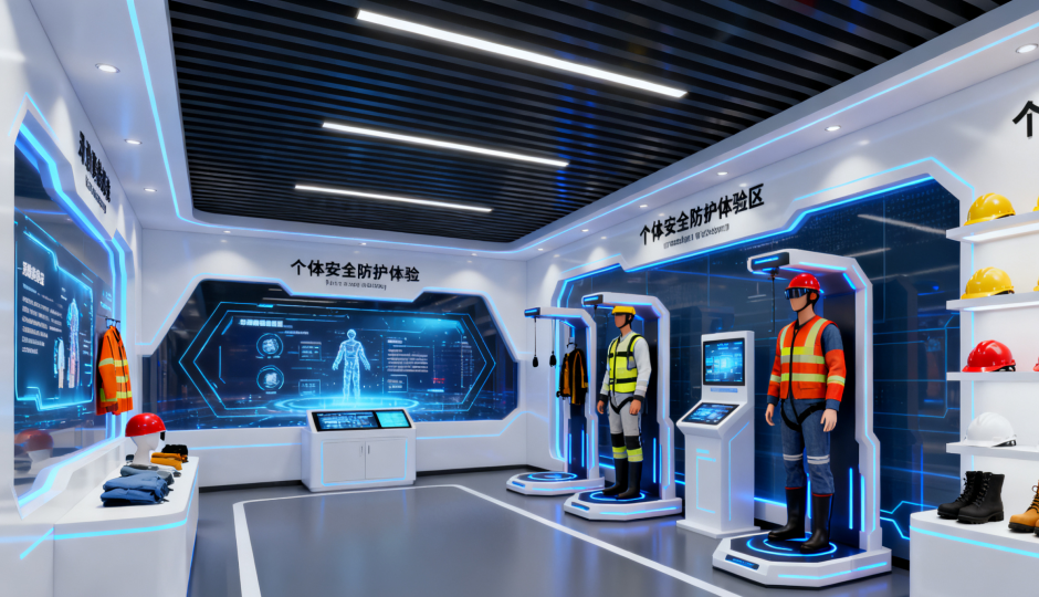 本区域聚焦于安全作业和安全防护的正确认知与使用，通过实体设备设备让规