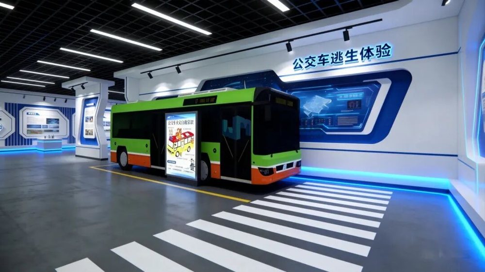 实景模拟大巴车内火灾全流程处置演练报警、灭火、应急门开启、组织疏散，