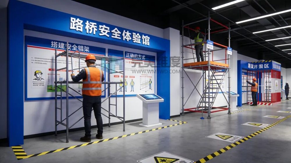 模拟高空坠落体验/安全带体验系统: 体验者系好安全带站在体验台上,通