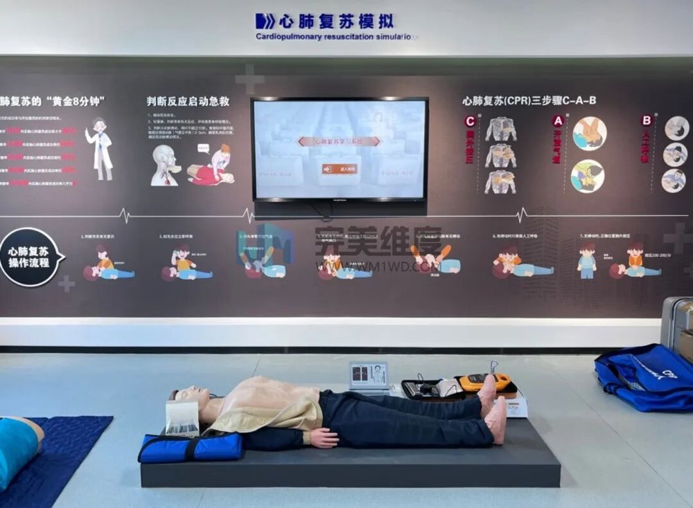 在高度仿真的急救场景中,用过视频科普并实践心肺复苏术与自动体外除颤器