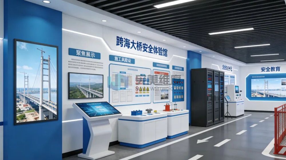 循环播放根据跨海大桥施工特点定制的安全事故警示教育片，直观还原典型事
