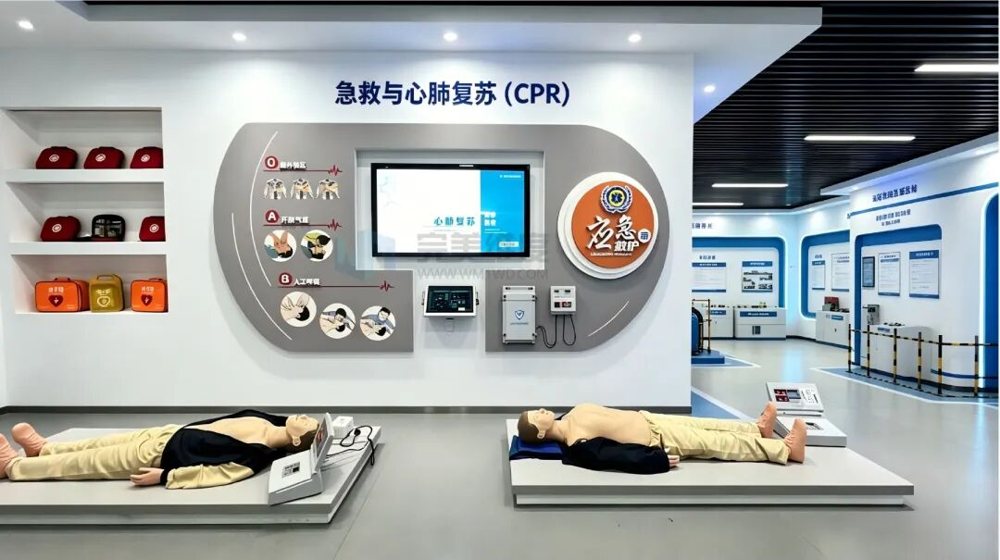 互动软件搭配仿真人体模型教学，可针对突发状况进行急救，强化从业者的应