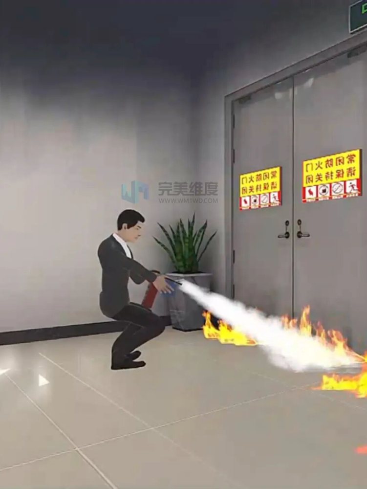 众多 参赛选手、评委和观众们通过VR设备沉浸式体验商场火灾逃生、高层